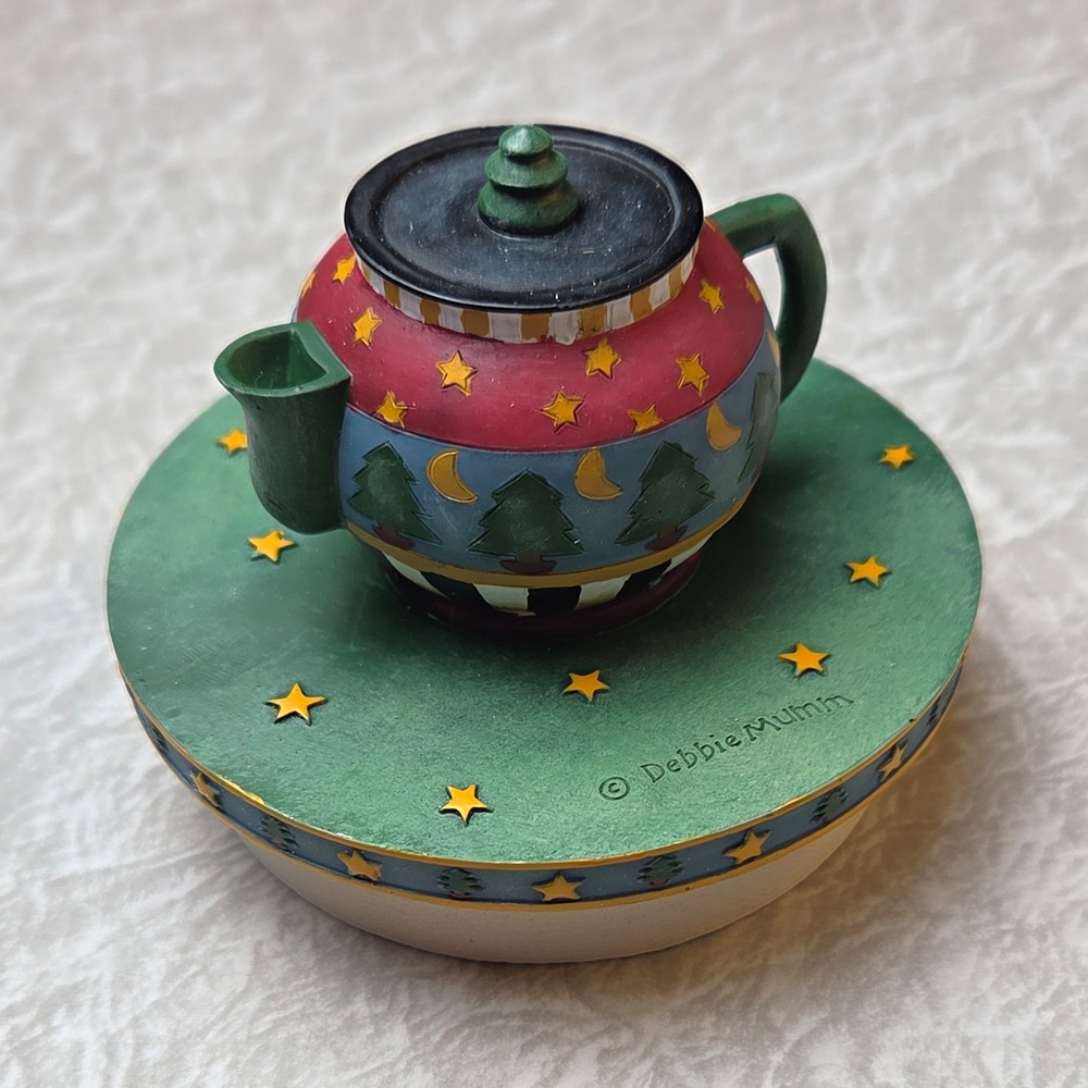 Debbie Mumm Our America Christmas Teapot Candle Jar Topper Resin #8046